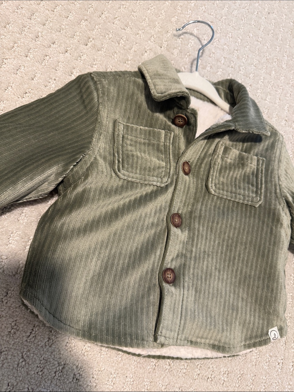 Carter's Olive Corduroy Sherpa-Lined Pea Coat